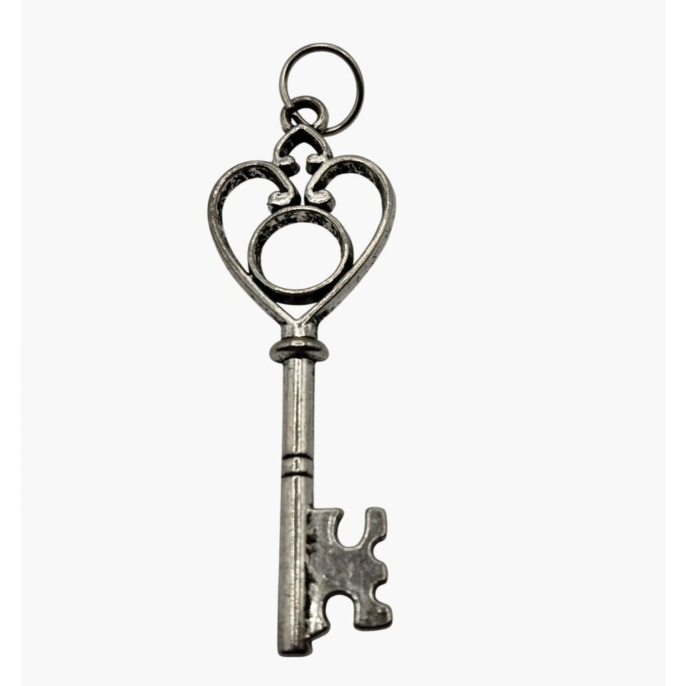 Skeleton Key Pendant Charm Silver Tone Antique Style